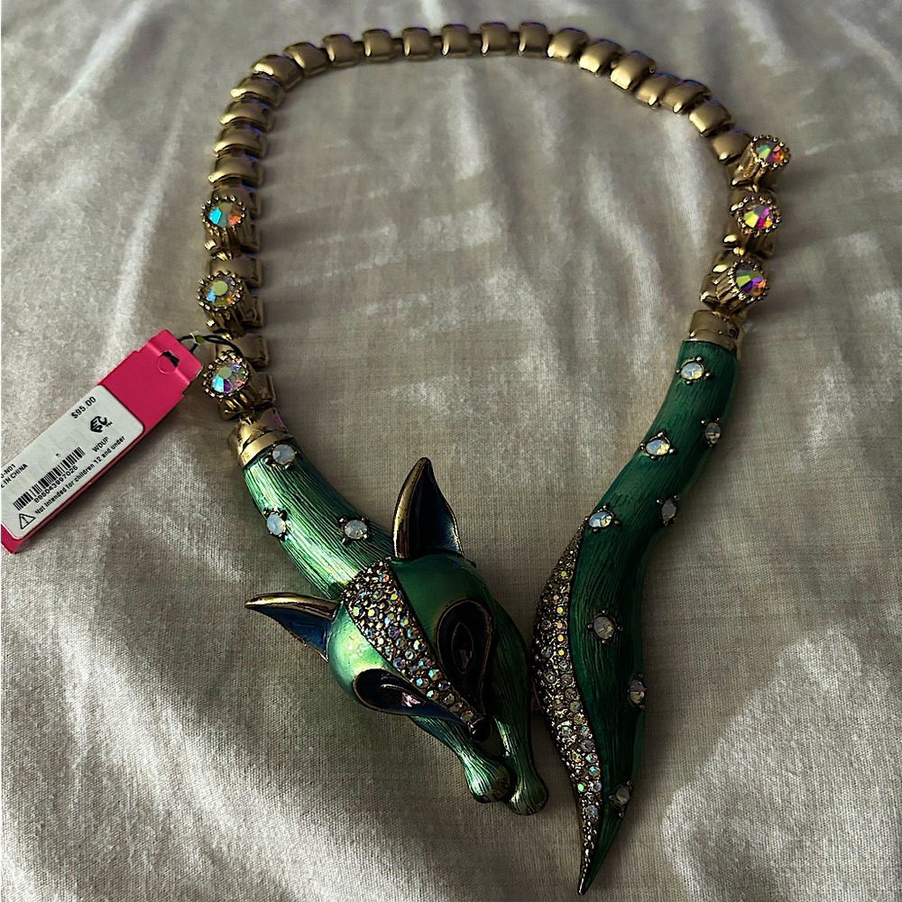 Betsey Johnson All Wrapped Up  Fox Critter Front Clasp Necklace RARE